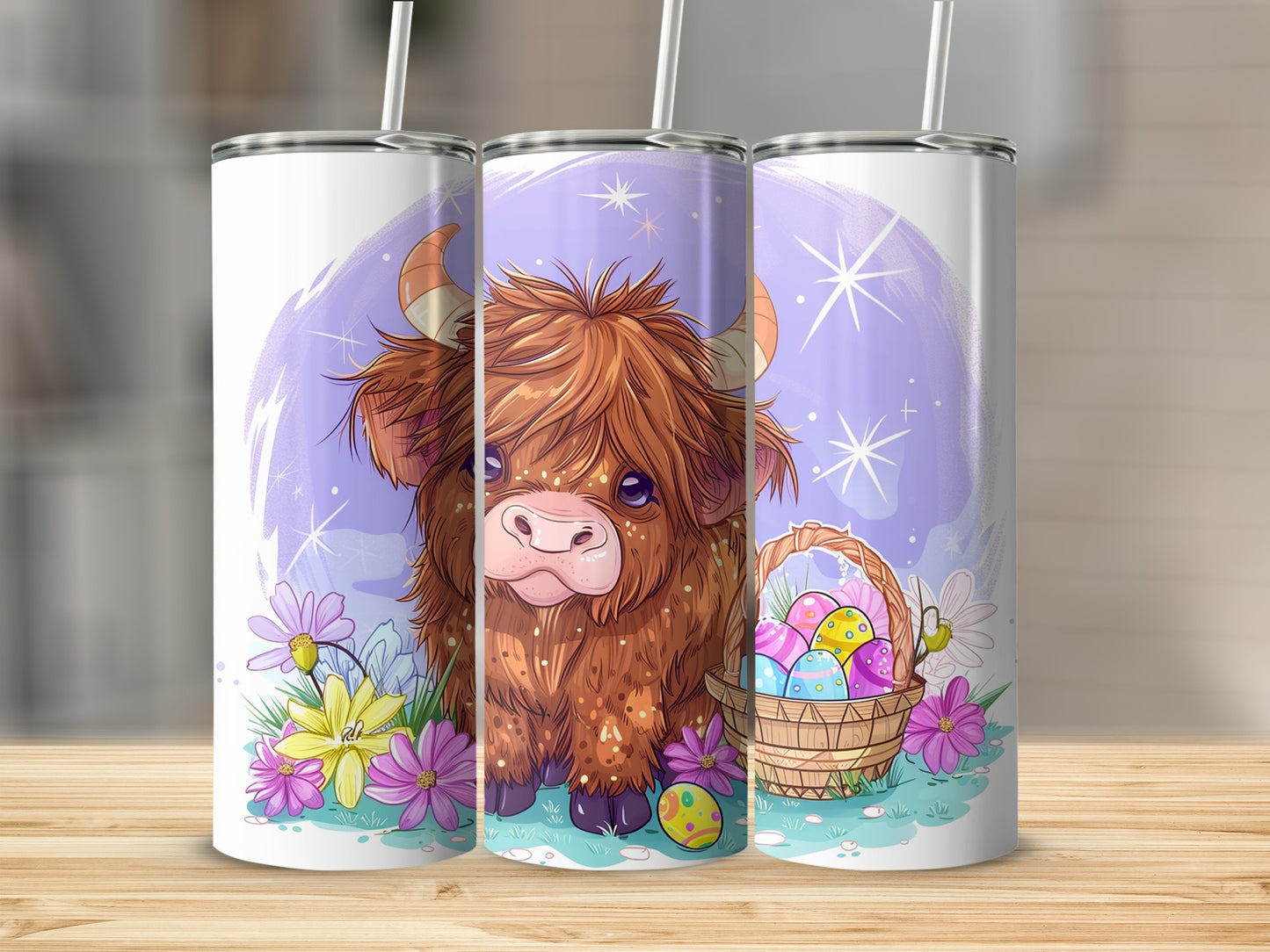 Cute Highland Cow and Easter Eggs Tumbler for Spring