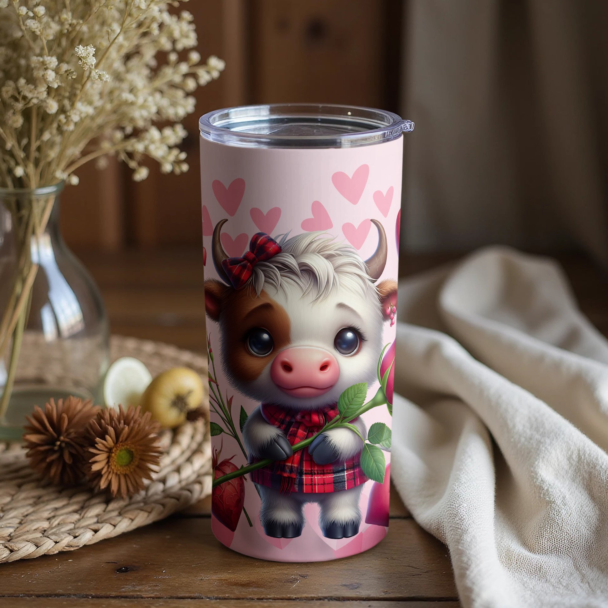 Cute Cow and Heart Design Travel Tumbler