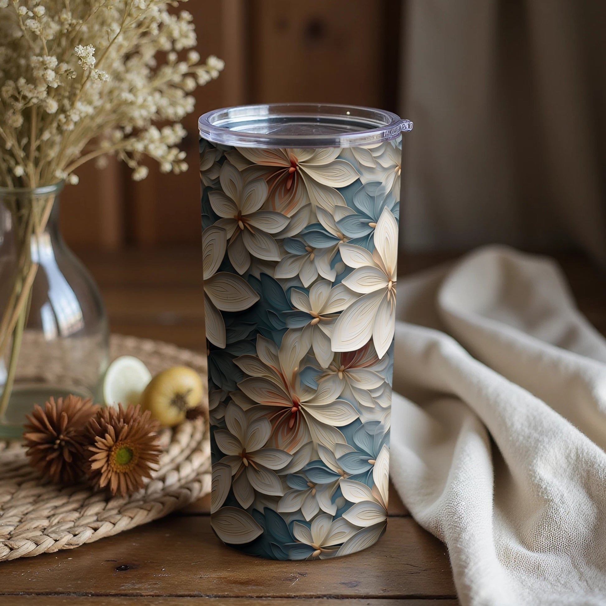 Beautiful Floral Design Insulated Travel Mug for Beverages