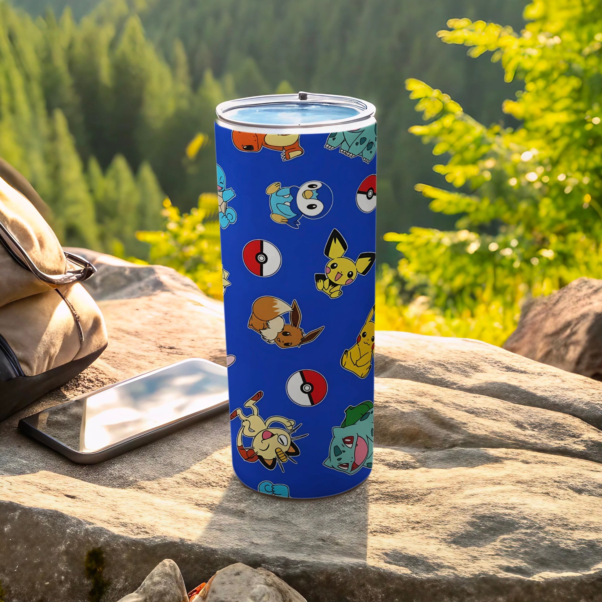 Durable Blue Travel Tumbler with Cute Pokemon Design