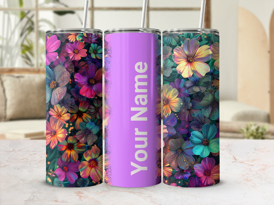Personalized Floral Design Tumbler with Custom Name Option