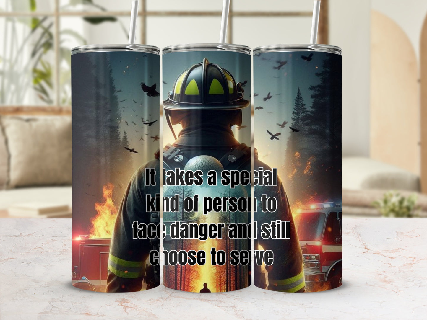 Firefighter Back View With Inspirational Quote Tumbler