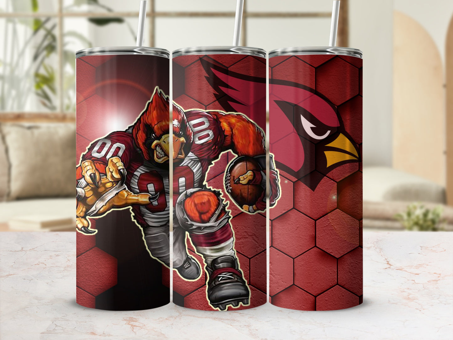 Fierce Red Bird Football Player Tumbler Cup Design