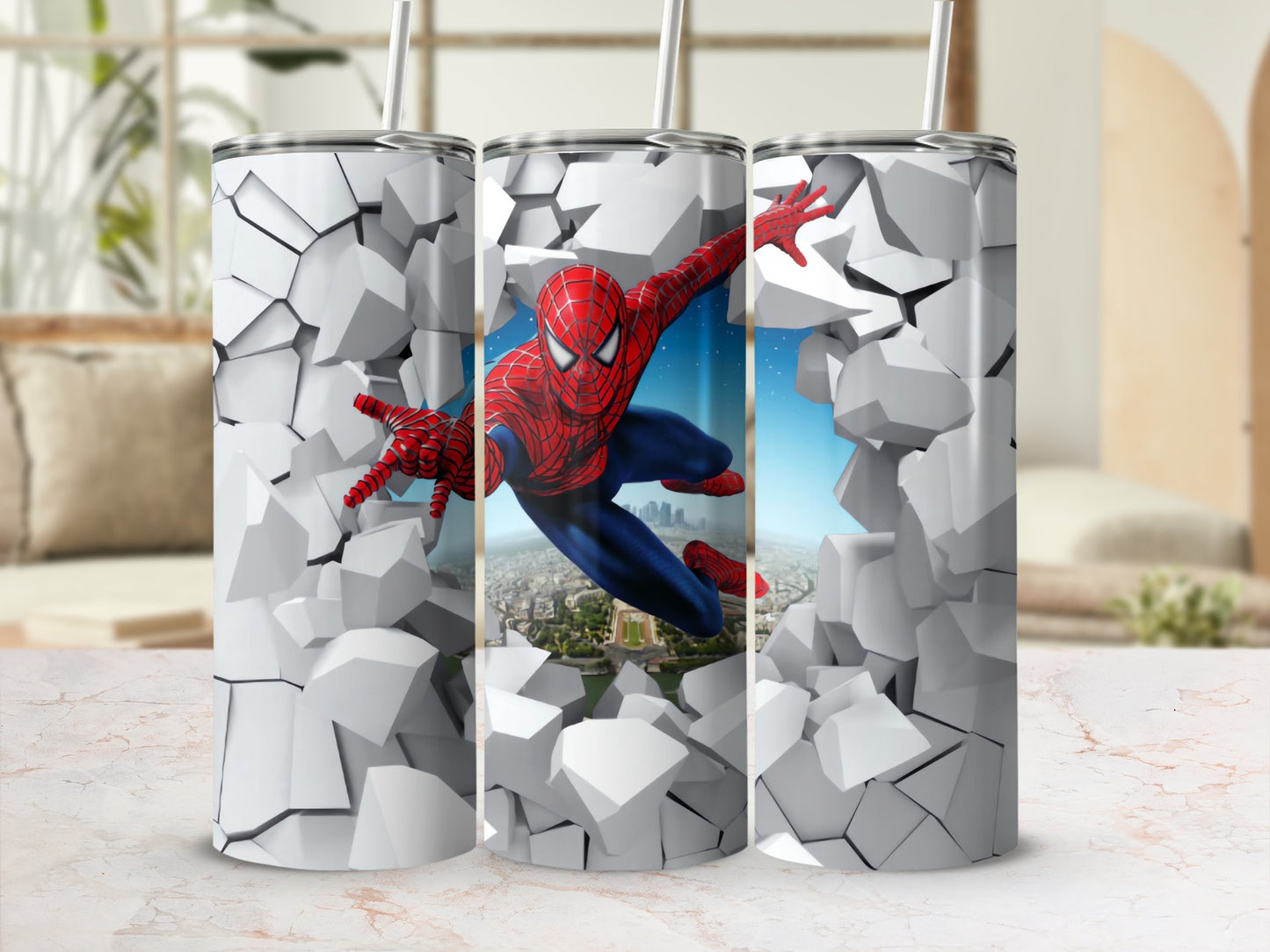 Spider Man Breaking Wall Design Tumbler Cup