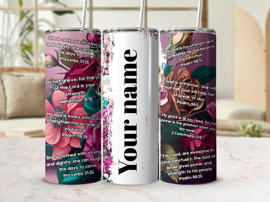 Personalized Christian Scripture Floral Tumbler Cup
