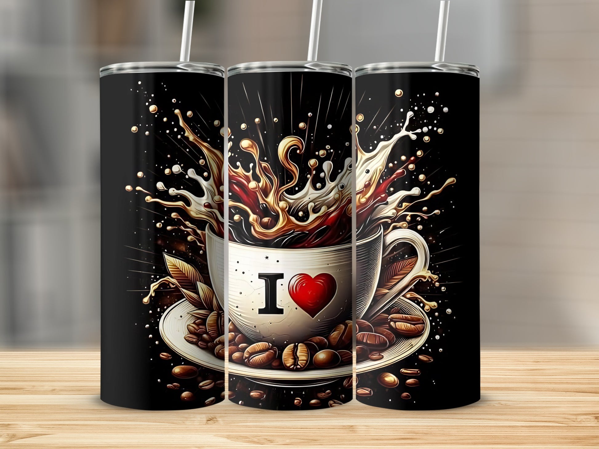 I Love Coffee Artistic Splash Design Travel Tumbler