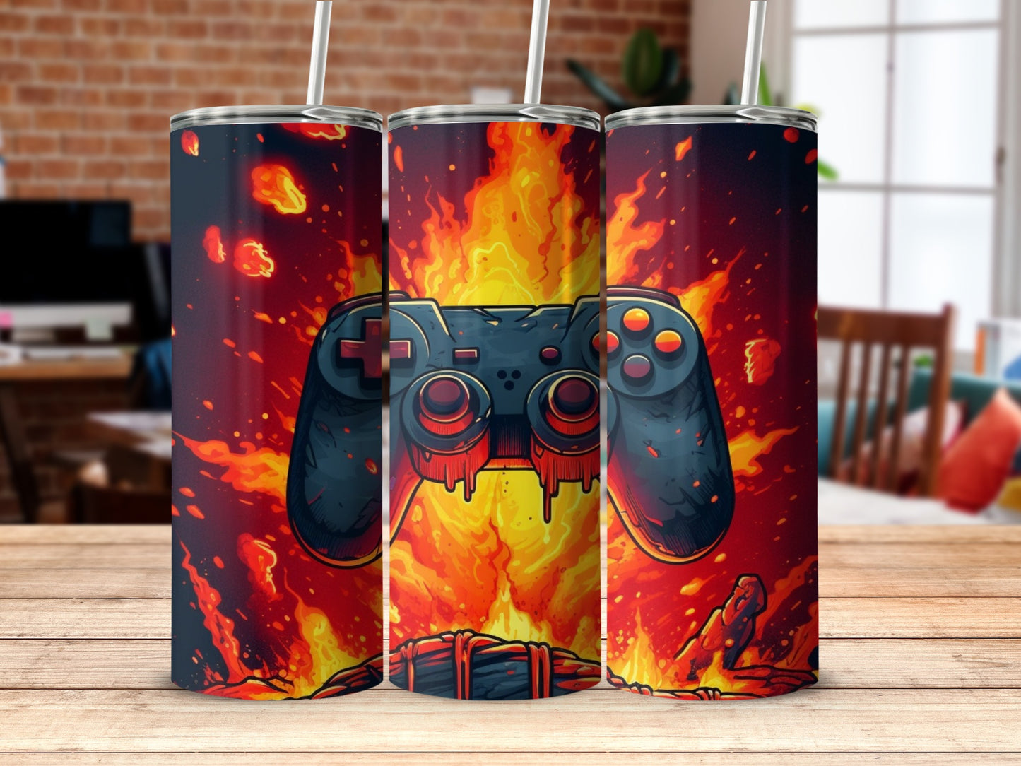 Fiery Explosive Gaming Controller Design Tumbler