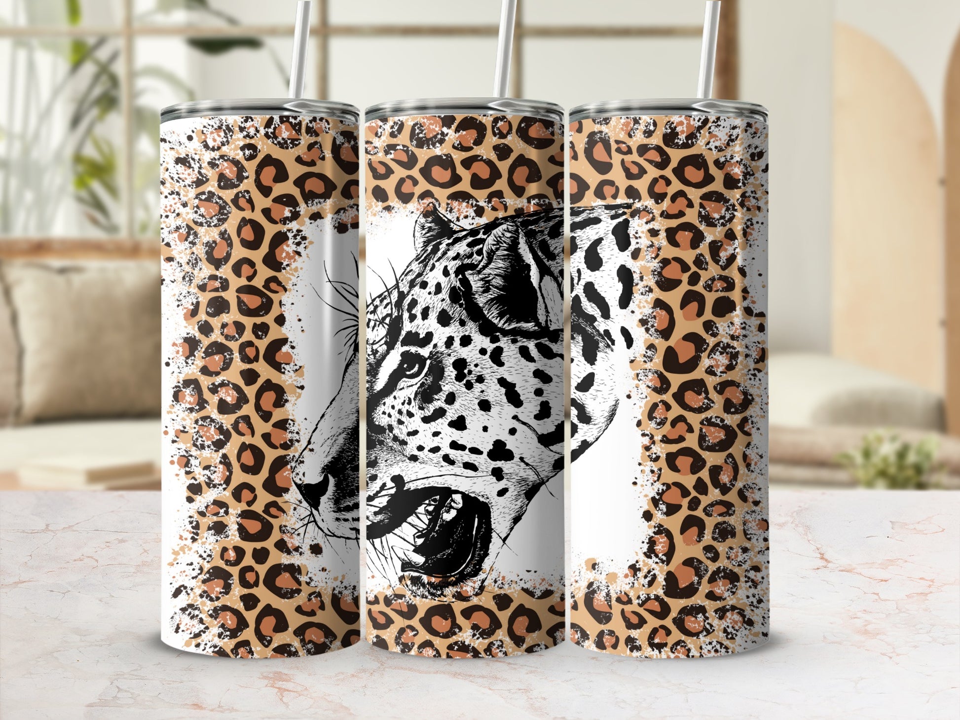 Leopard Print with Roaring Cheetah Design Tumbler