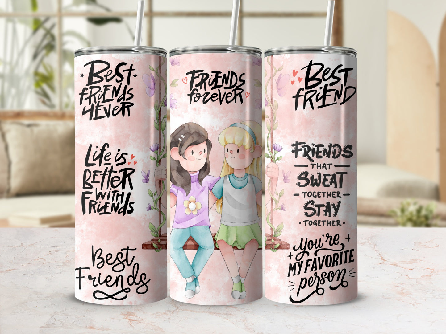 Best Friends Forever Together Stained Tumbler Cup