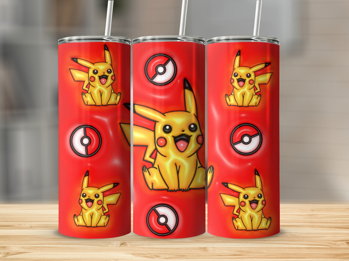 Pikachu and Pokeball Design Tumblers Fun Drinkware