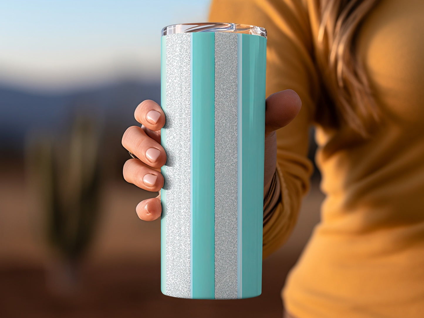 Aqua And Silver Vertical Patterned Texture Design Tumblers