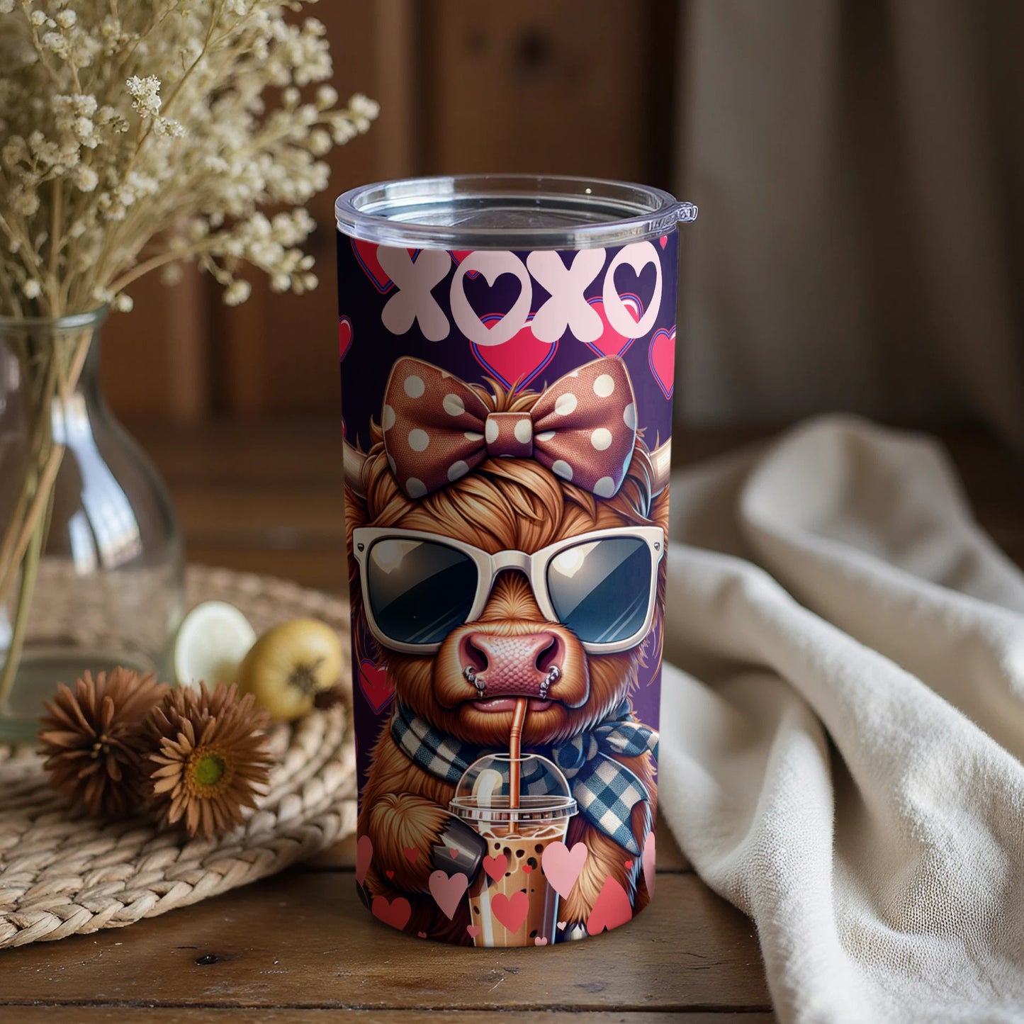 Cute Dog in Sunglasses and Bow XOXO Tumbler Cup