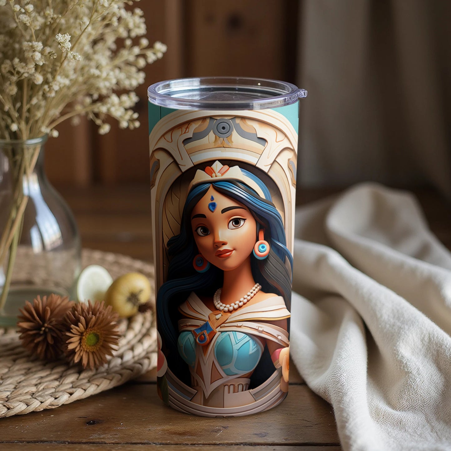 Beautifully Illustrated Tumbler Depicting a Royal Woman