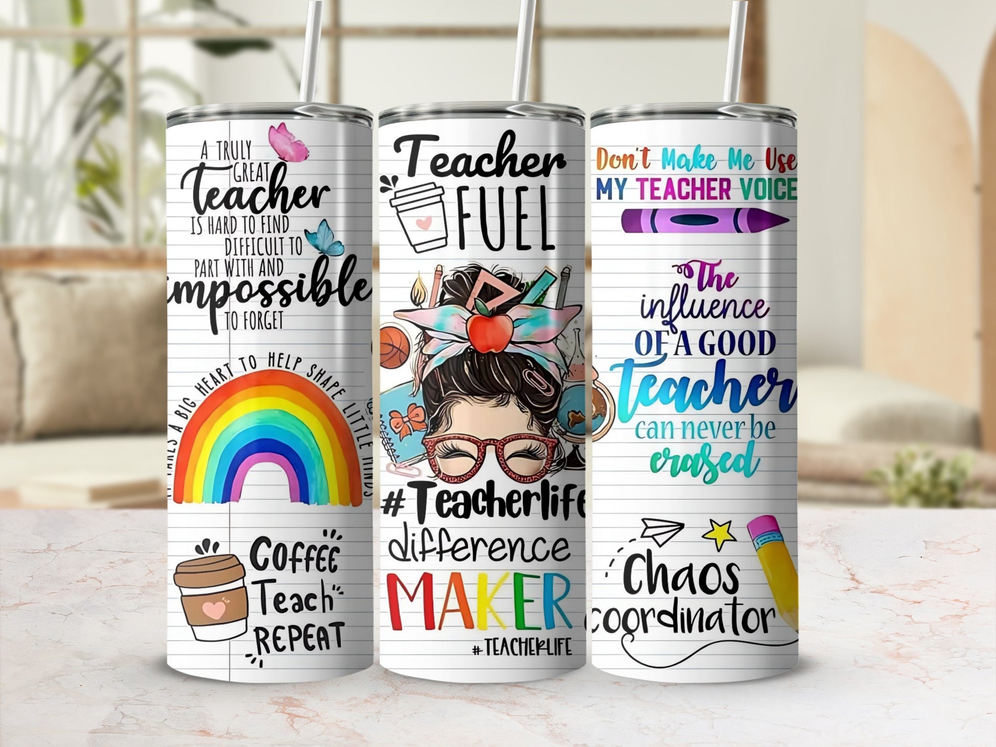 Inspirational Teacher Tumbler with Colorful Designs