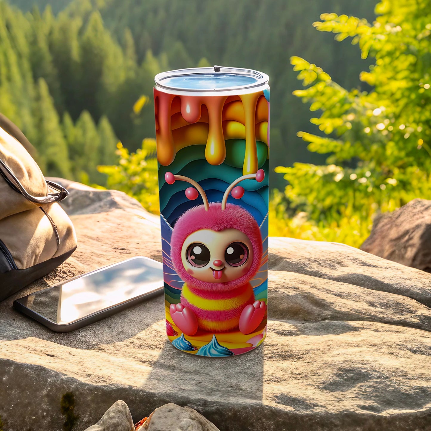 Cute Pink Bug with Honey Design Travel Tumbler