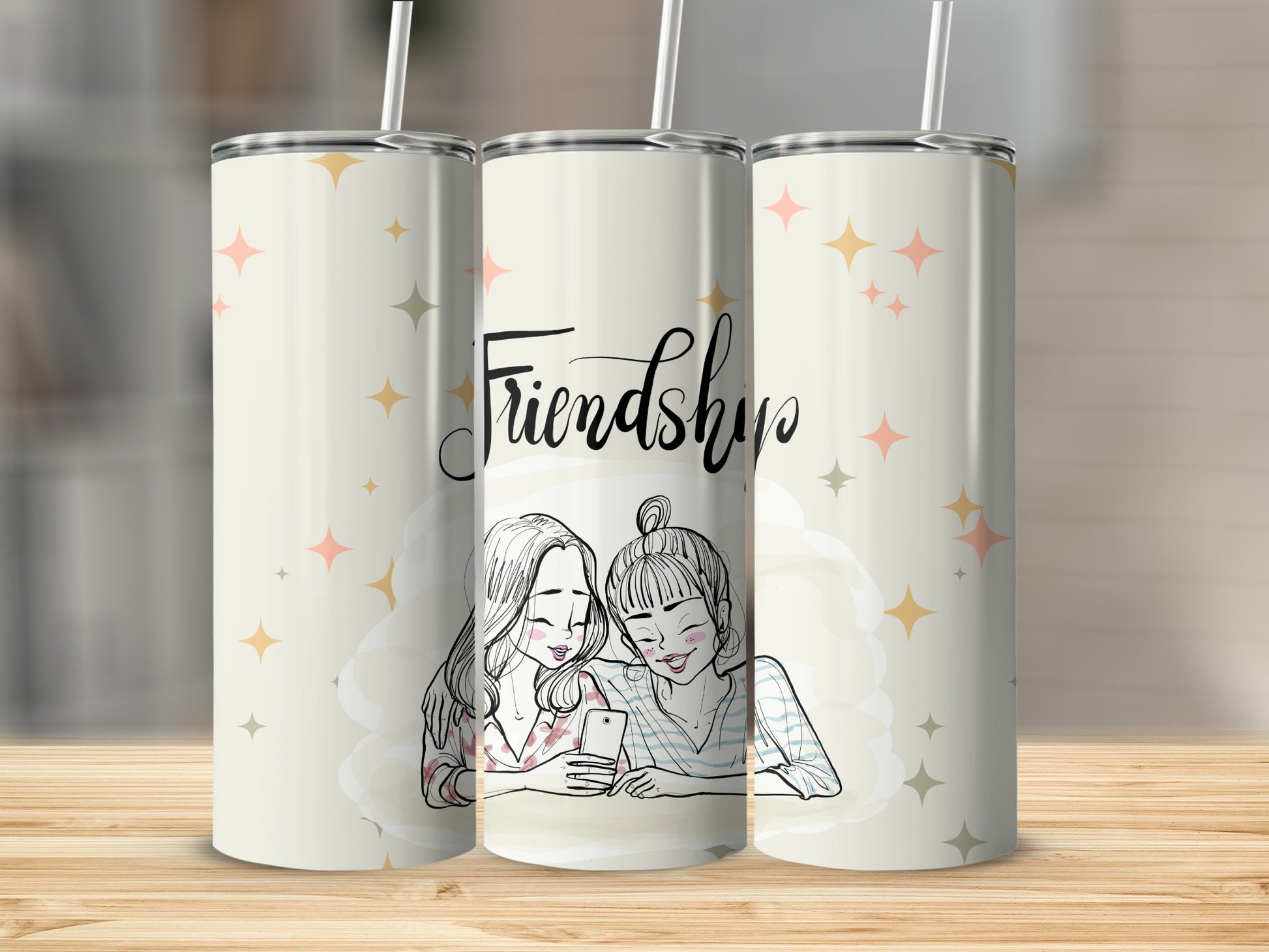 Friendship Design Tumbler with Pastel Stars