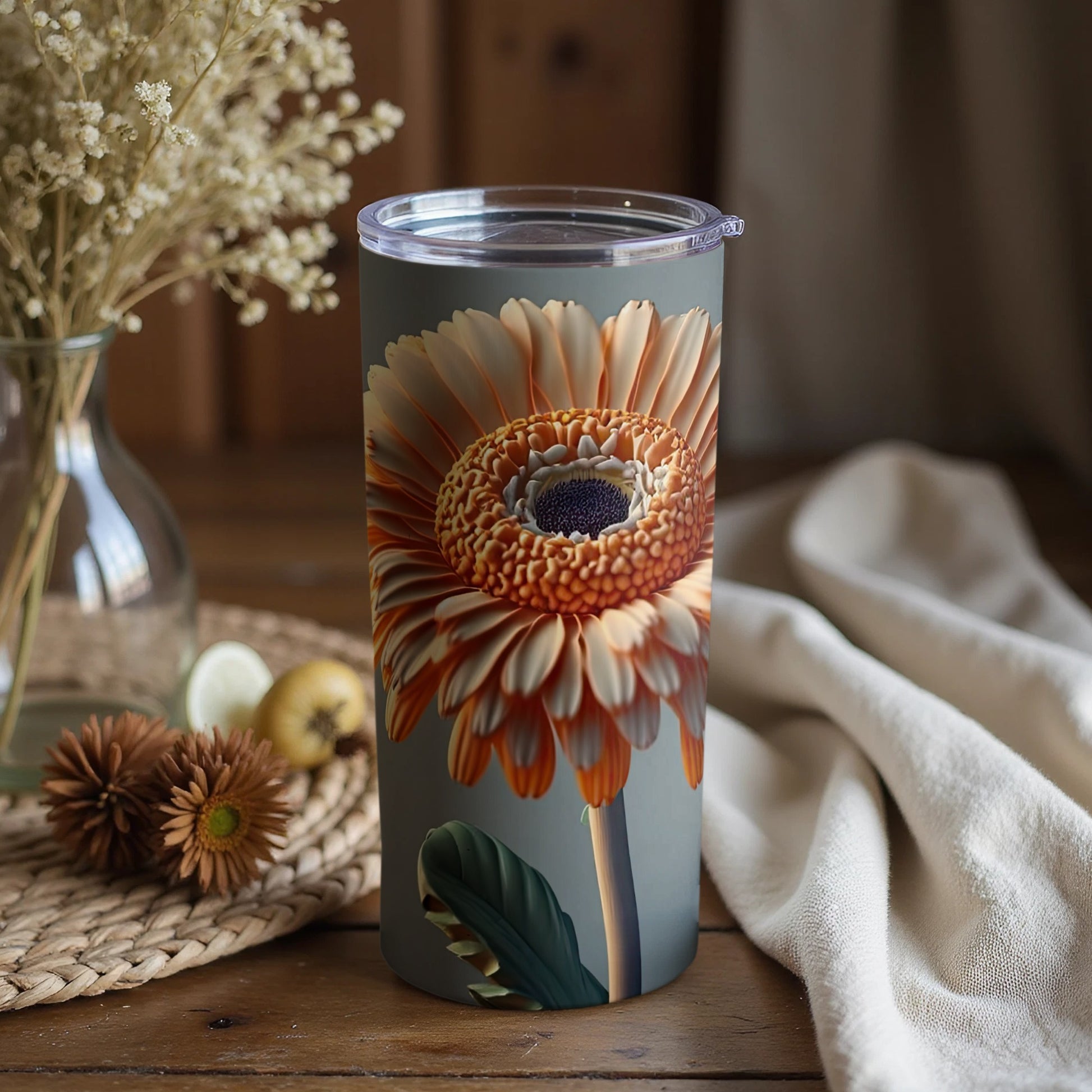 Beautiful Flower Design Insulated Tumbler with Lid