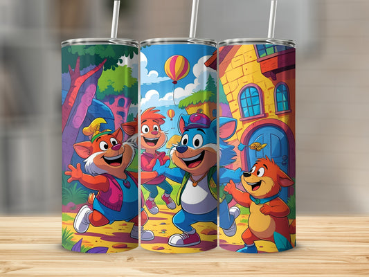 Cartoon Animated Characters Outdoor Scene with Balloons Tumblers