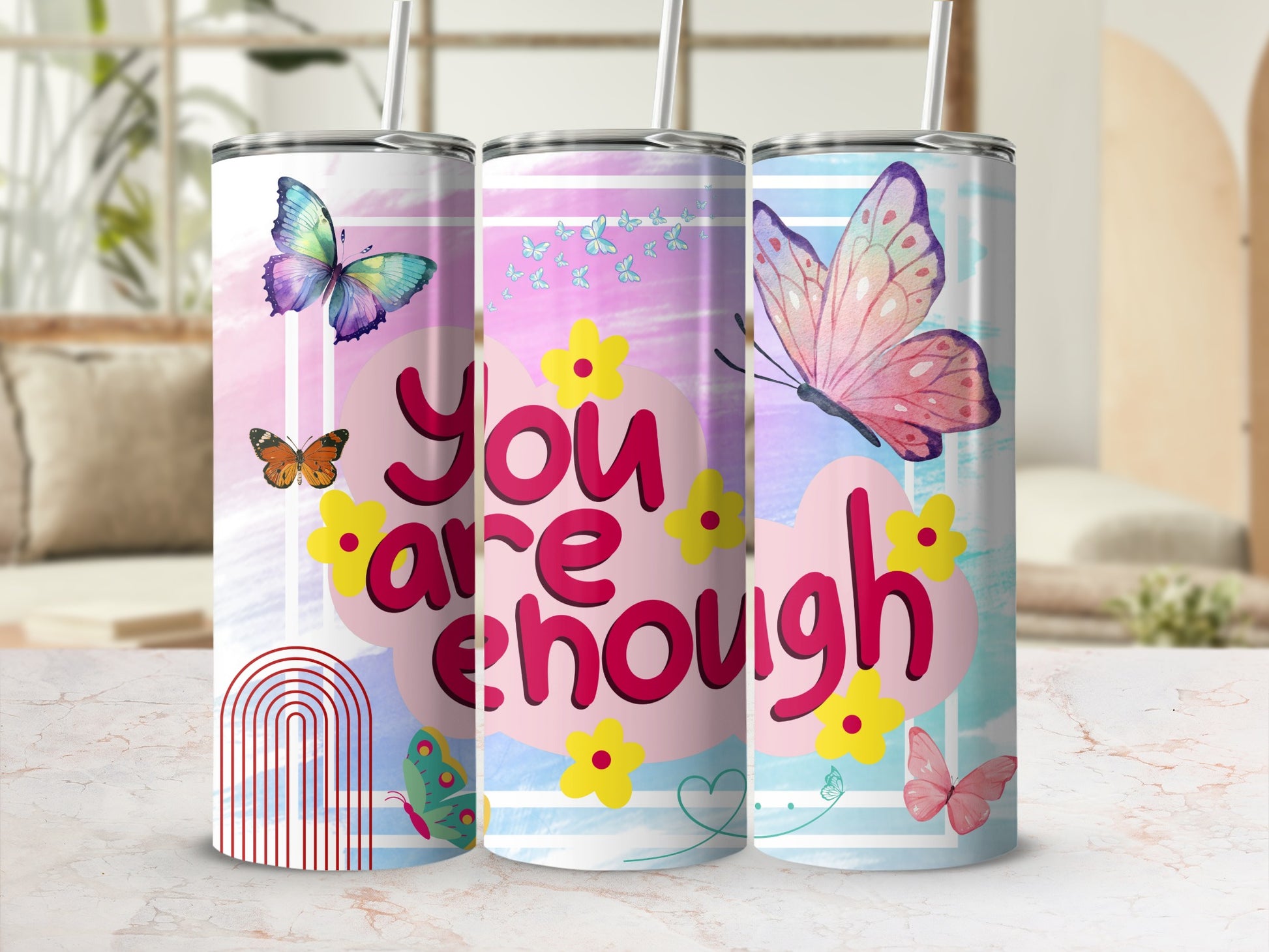 You Are Enough Butterflies Florals Tumblers Set