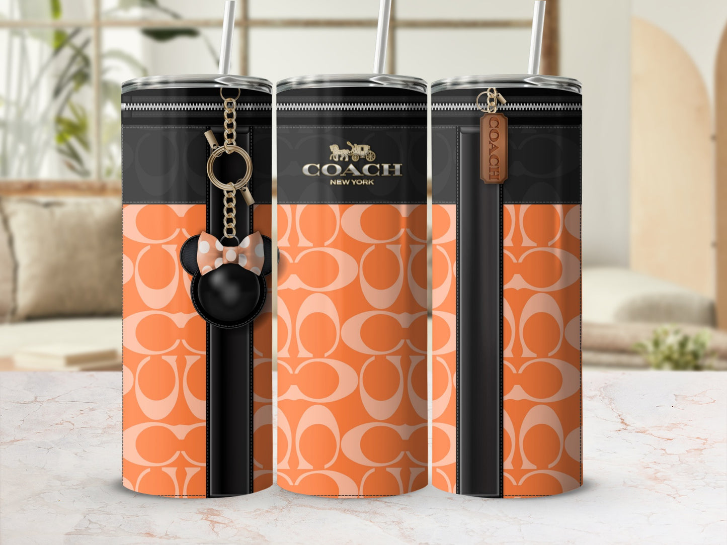 COACH New York Orange Patterned Tumblers Set
