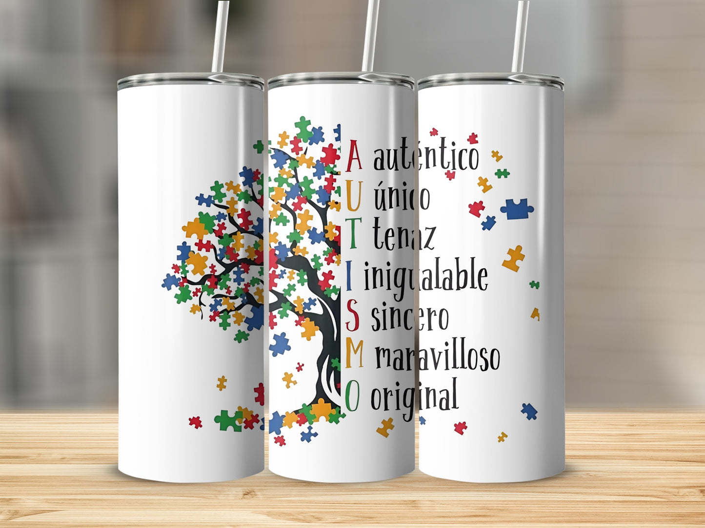 Unique Tree with Puzzle Pieces for Autism Insulated Tumbler