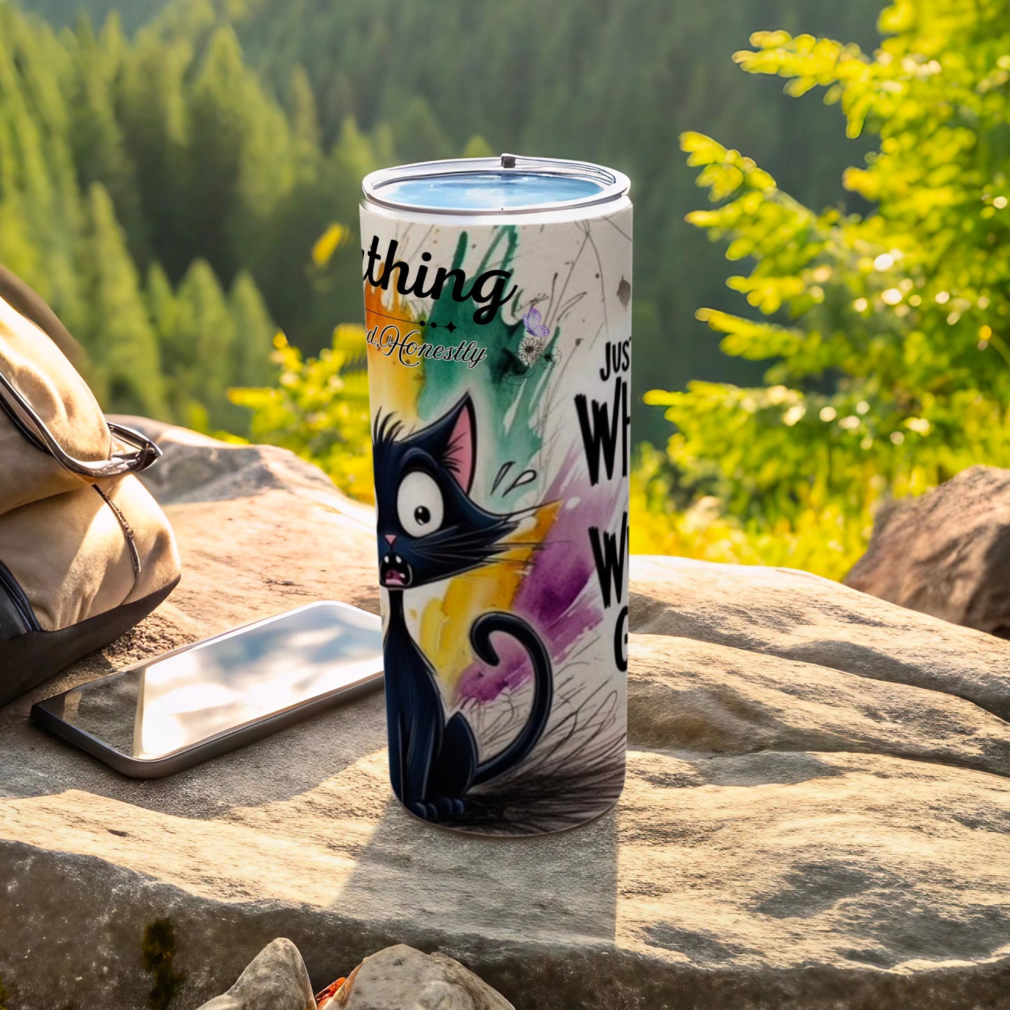 Cartoon Black Cat Design Travel Mug for Cat Lovers