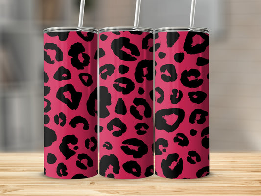 Pink and Black Leopard Print Tumbler with Straw