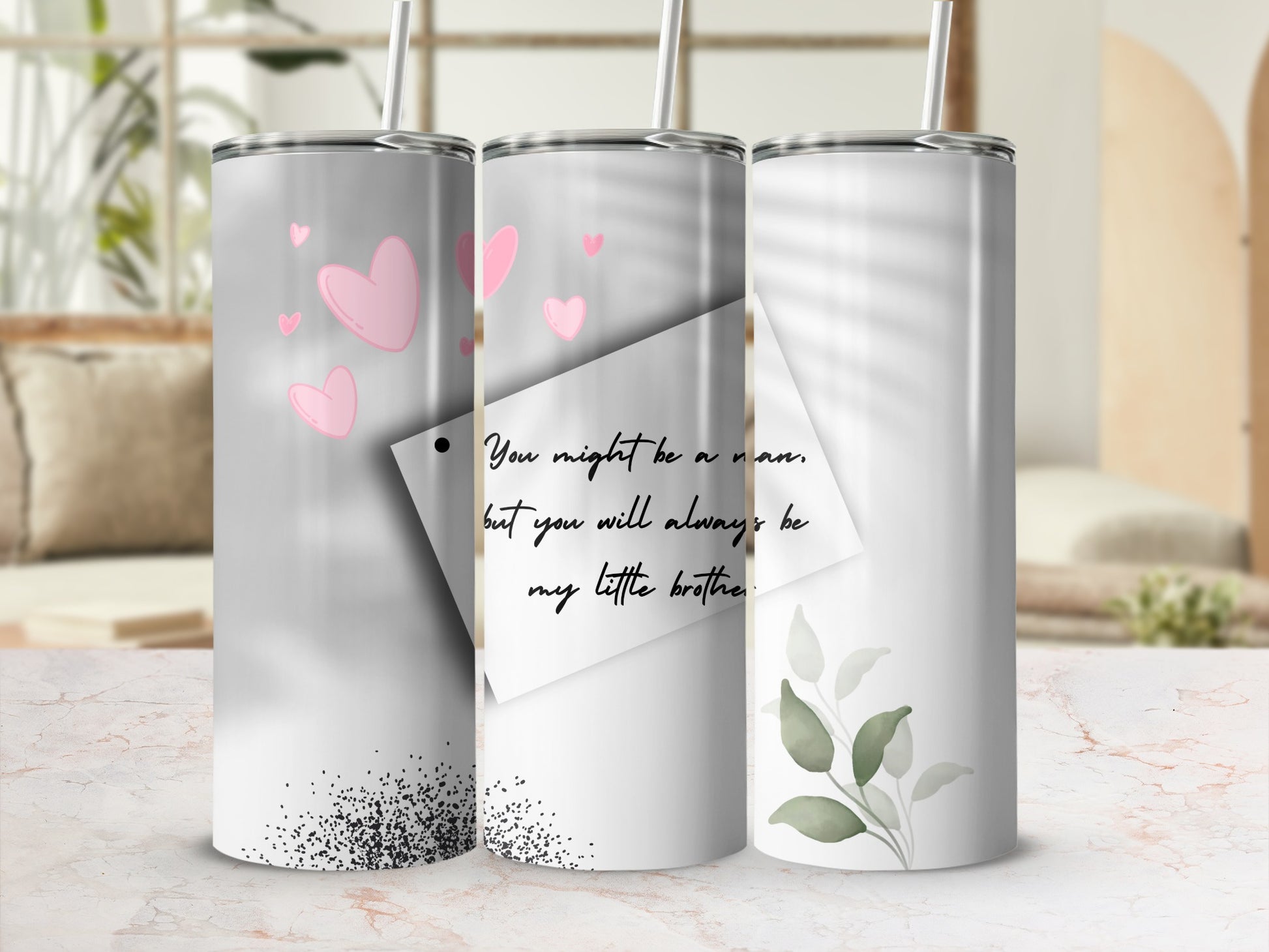 Heart and Leaf Design Insulated Tumbler Set for Gifting