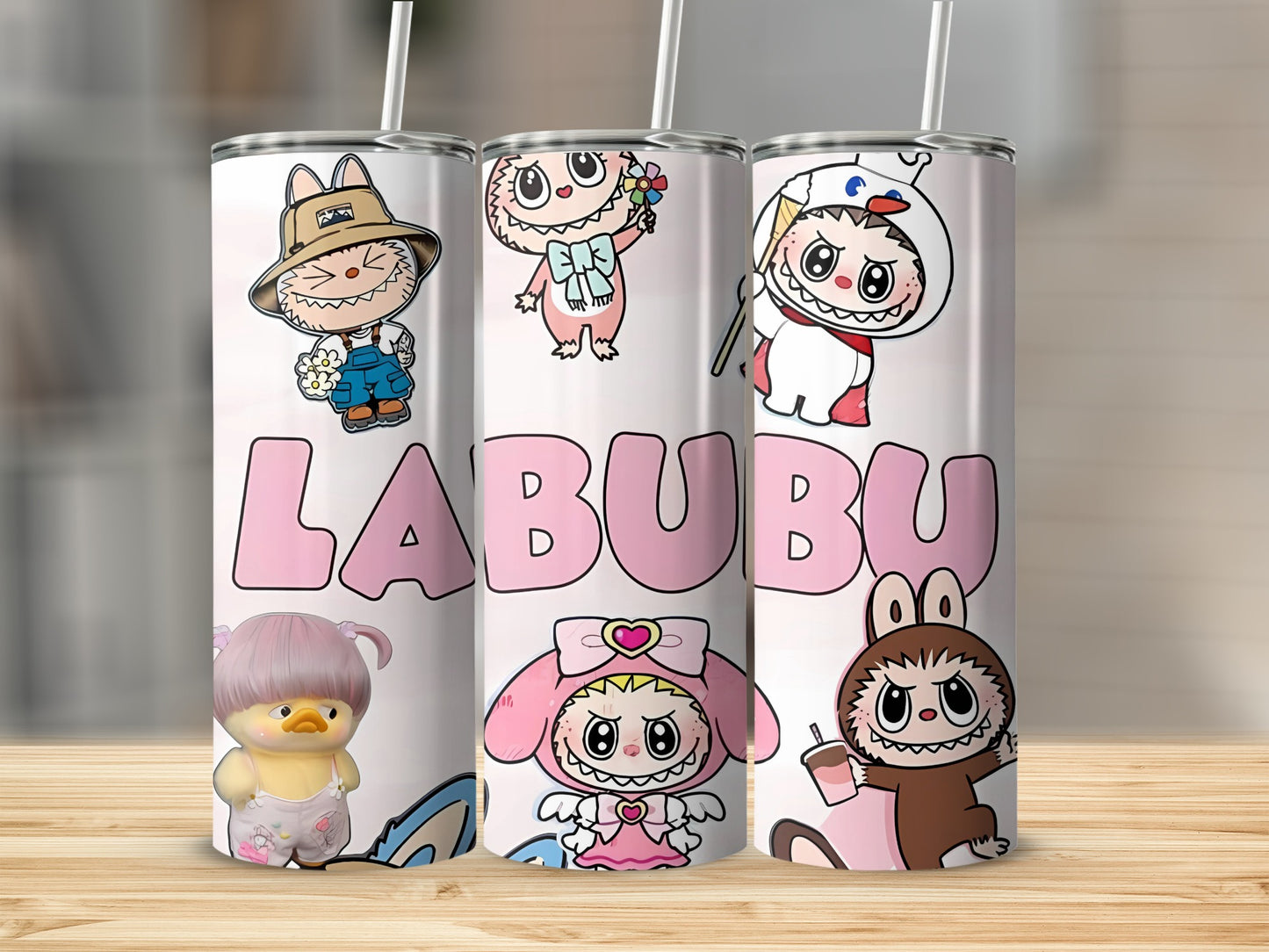 Cute Cartoon Labubu Characters Tumbler with Straws