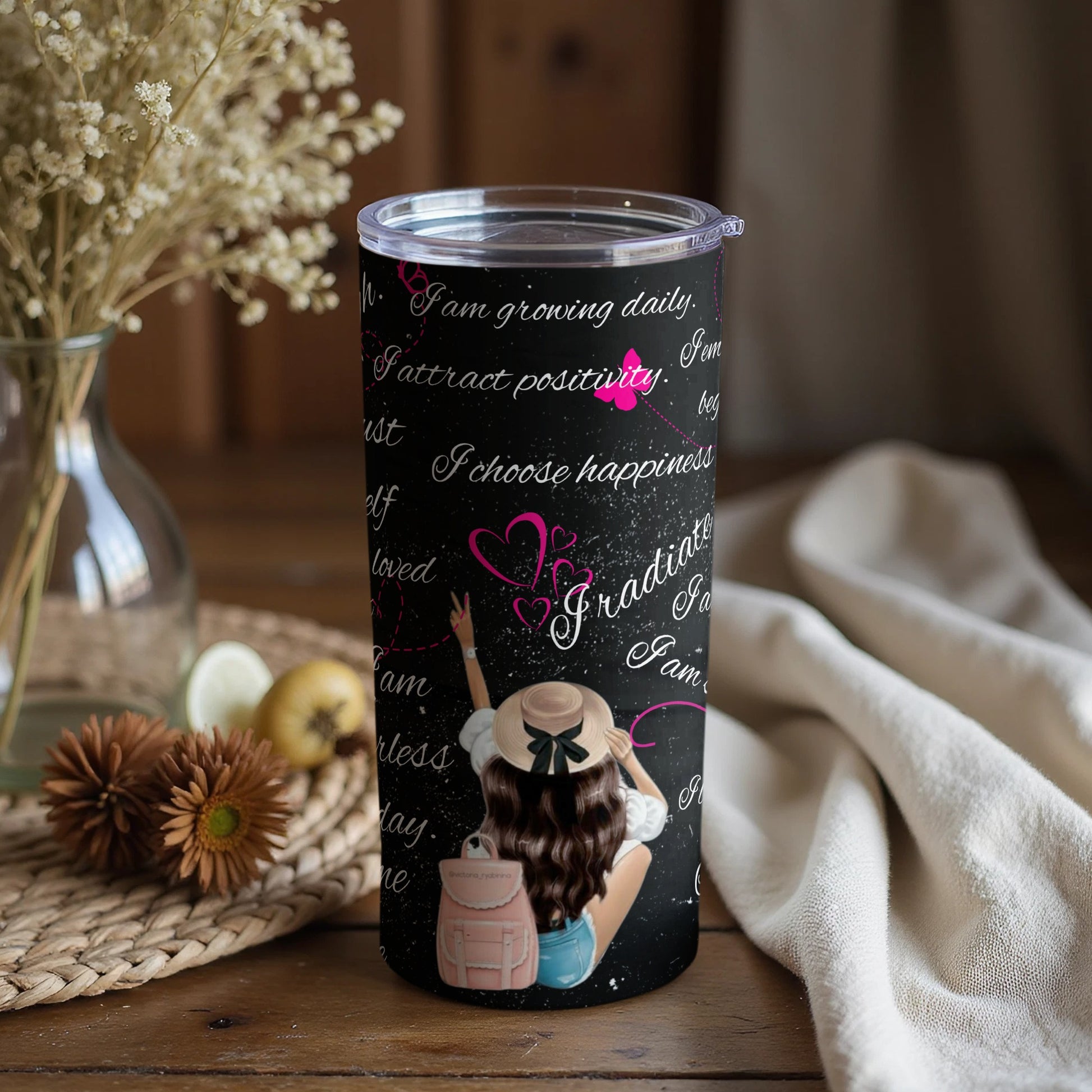 Inspirational Quote Girl with Backpack Tumbler