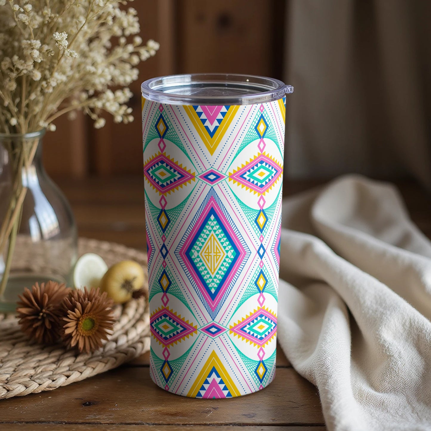 Colorful Aztec Pattern Tumbler with Lid Drinkware
