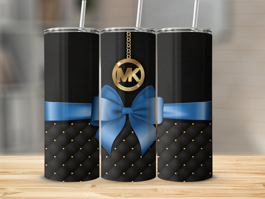 Elegant Black and Blue Tumbler with Gold Monogram Design