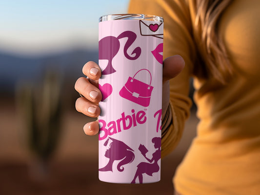 Barbie silhouettes with Accessories on Pink Tumblers