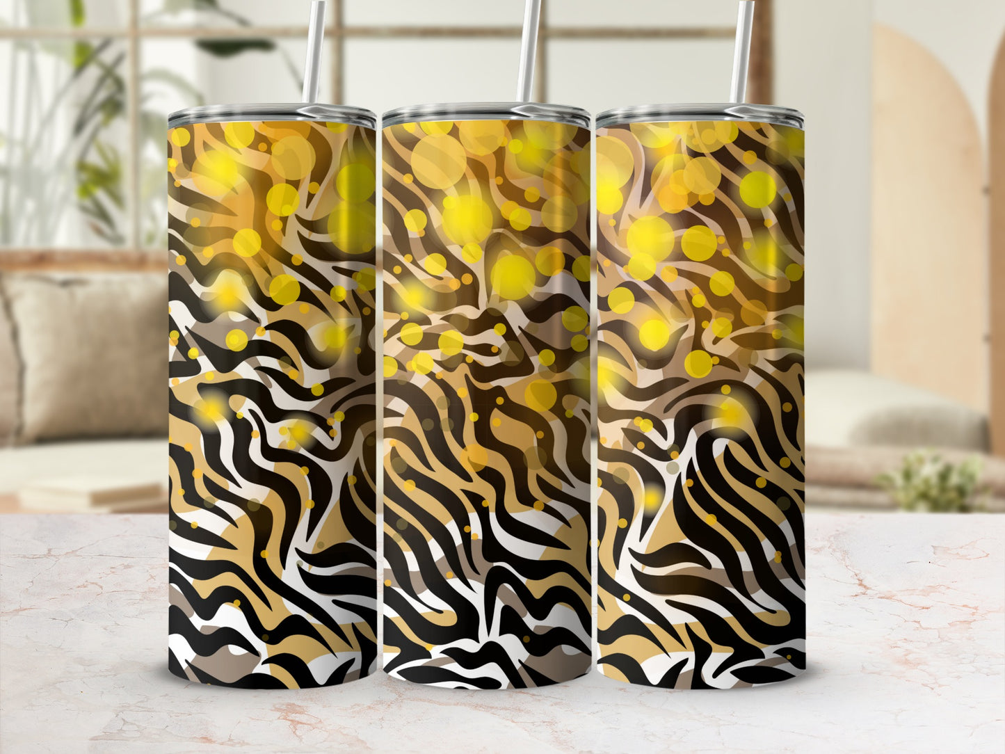 Abstract Yellow and Black Zebra Pattern Tumbler Cup