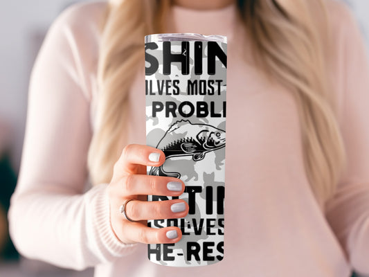 Fishing Solves Most Problems Engraved Tumbler Cup