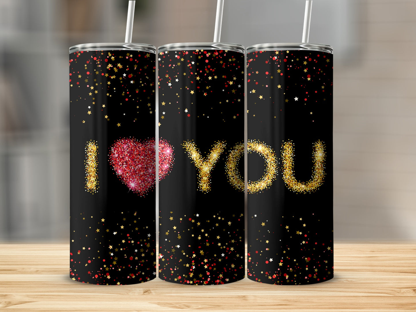 I Love You Black Tumbler with Gold Star Design