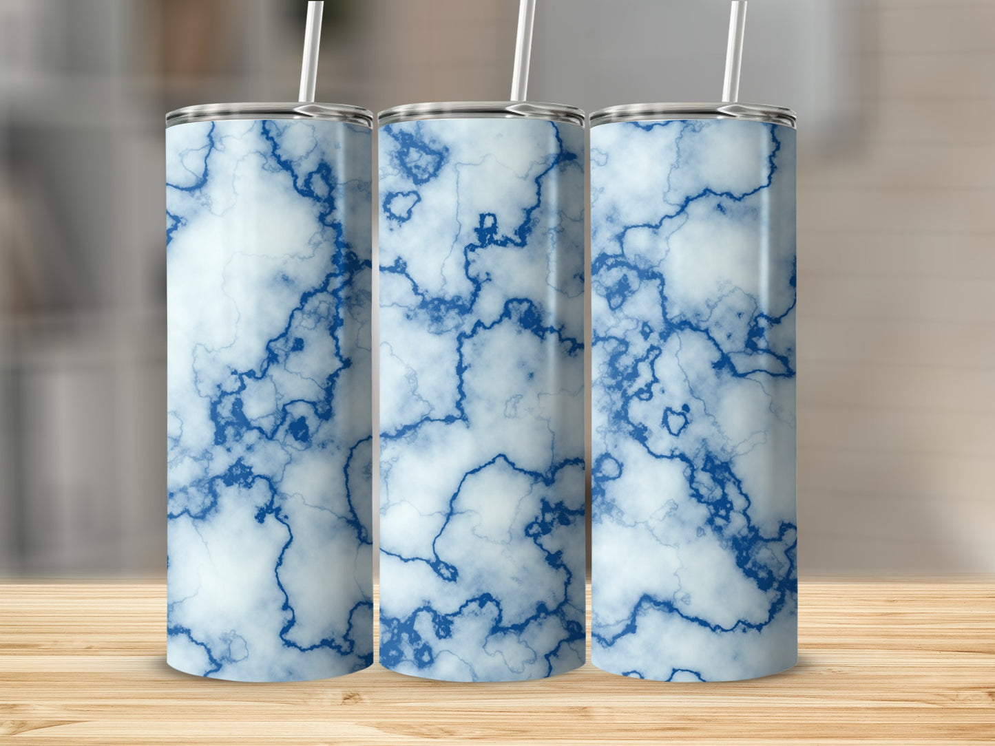 Pale Blue Veins Marbleized Pattern Design for Modern Tumblers