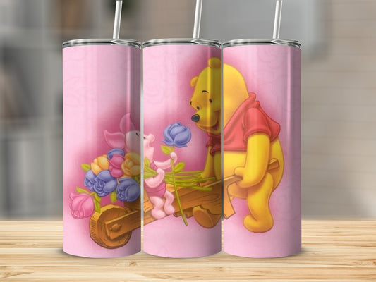 Winnie the Pooh and Piglet Tumbler with Floral Design