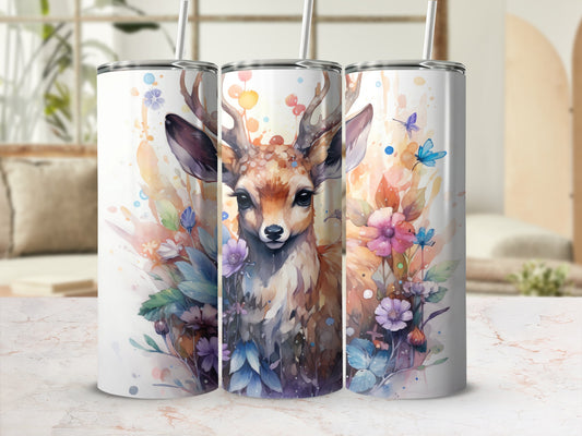 Watercolor Deer Floral Butterfly Artistic Tumbler product type