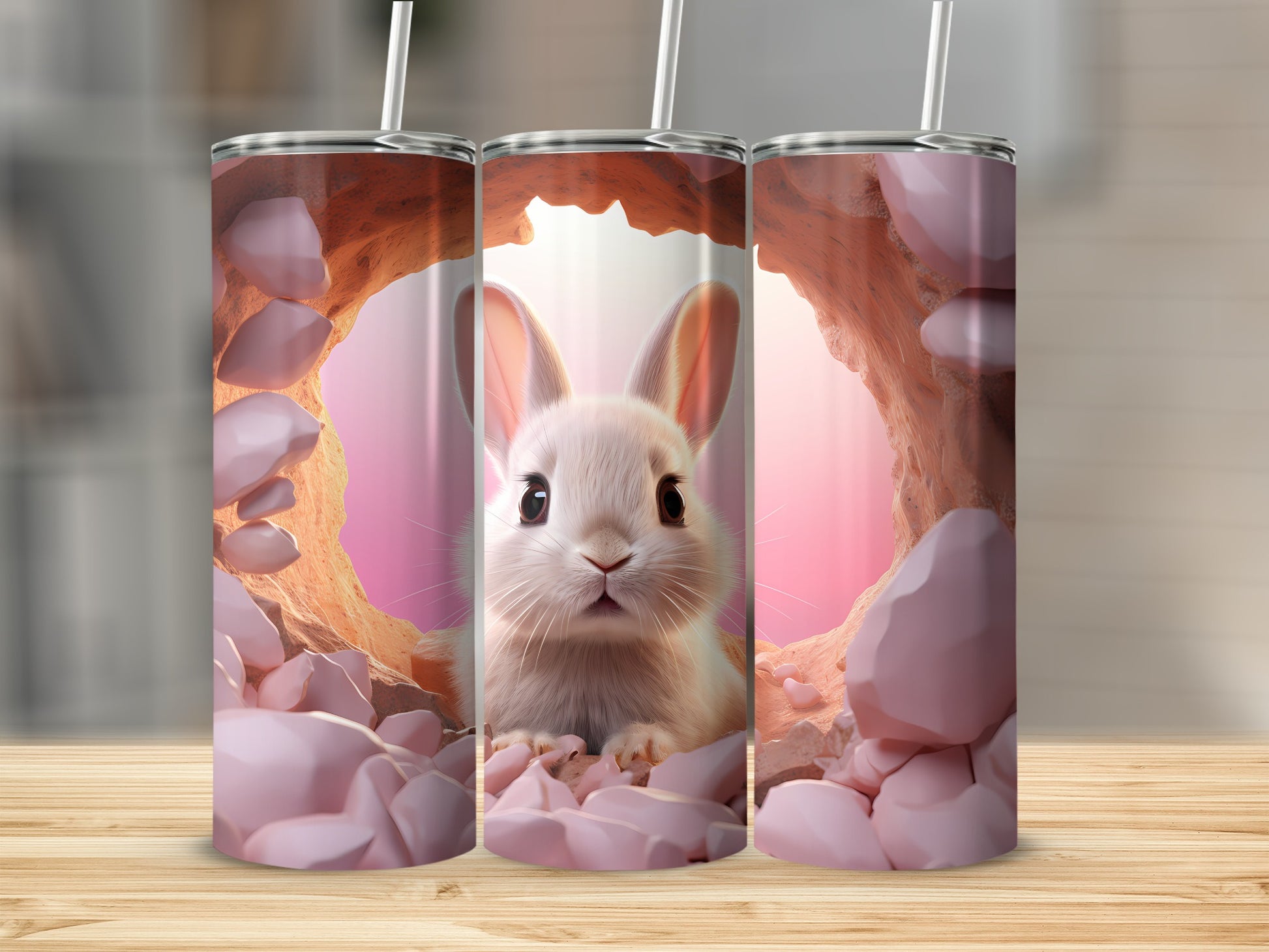 Adorable Bunny in Rock Tunnel Insulated Tumbler