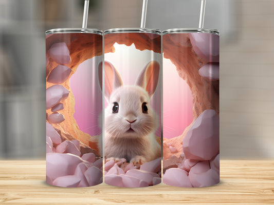 Adorable Bunny in Rock Tunnel Insulated Tumbler