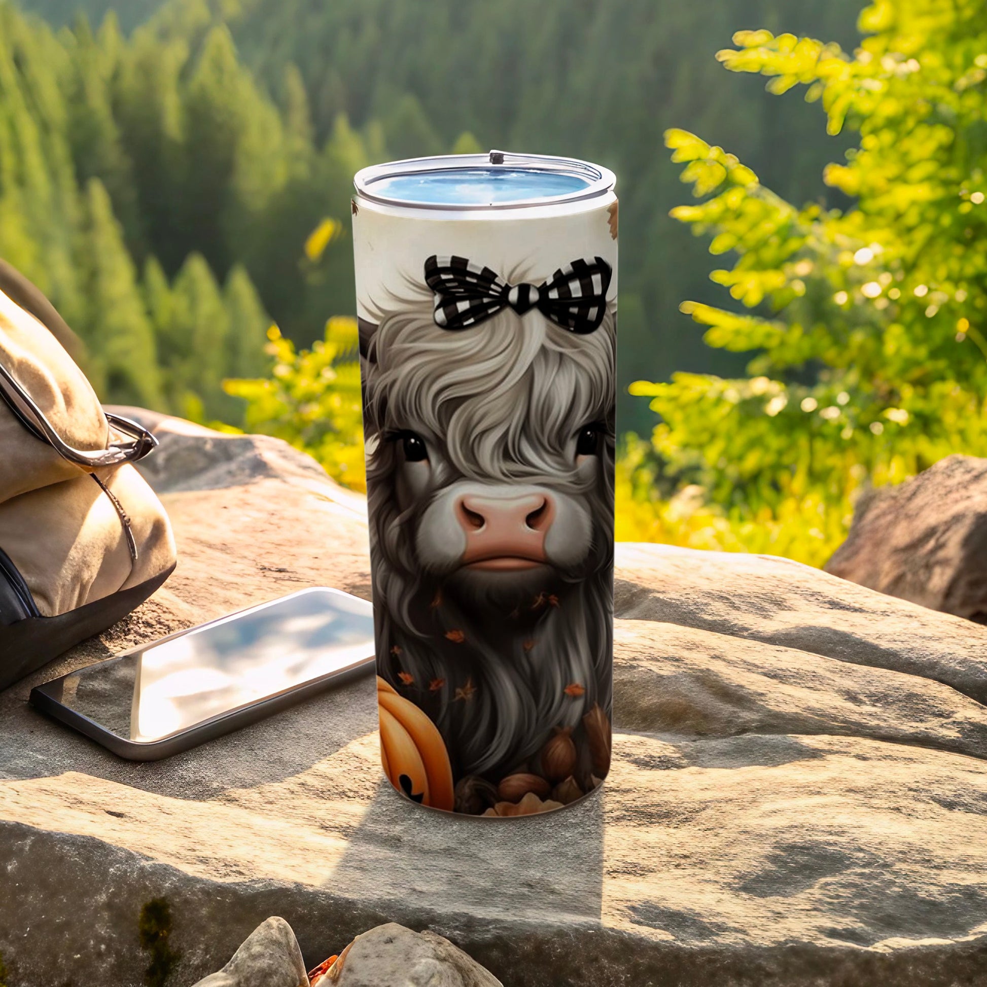 Cute Highland Cow with Bow Tumbler for Outdoor Adventures