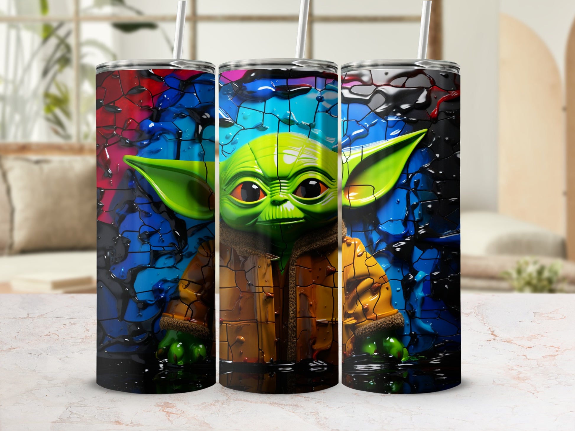 Colorful Alien-Themed Stainless Steel Tumbler Cup