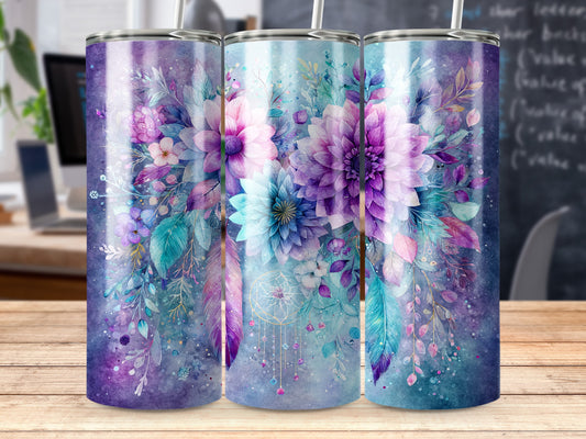 Floral Dreamcatcher Tumbler with Dazzling Blue Purple Design