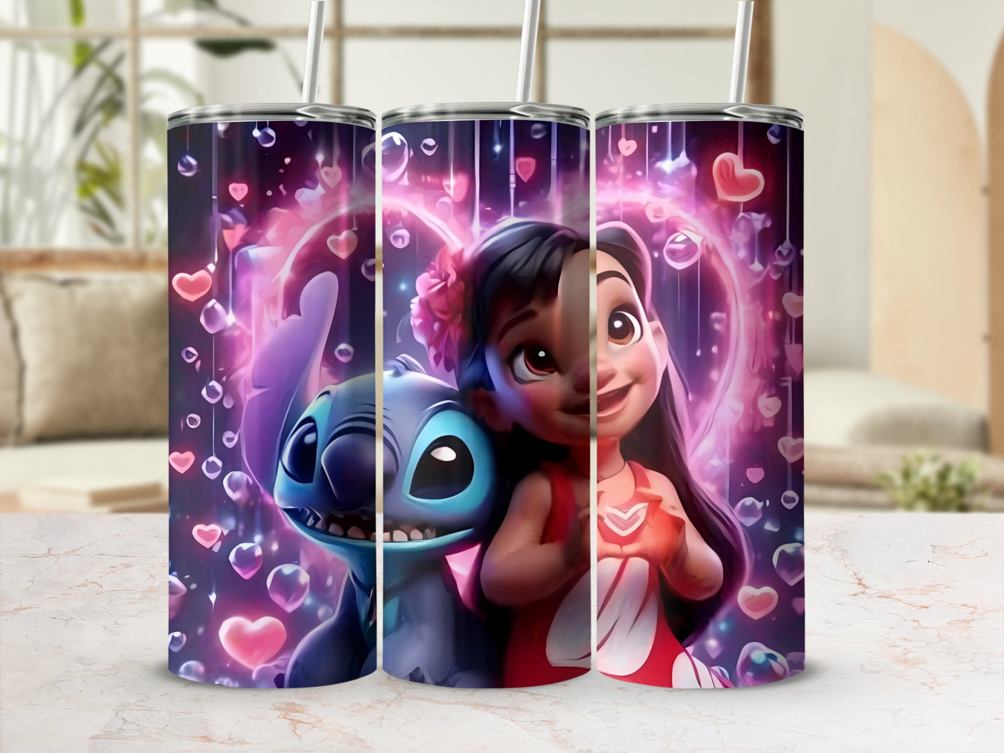 Cute Cartoon Characters Tumbler with Heart Design