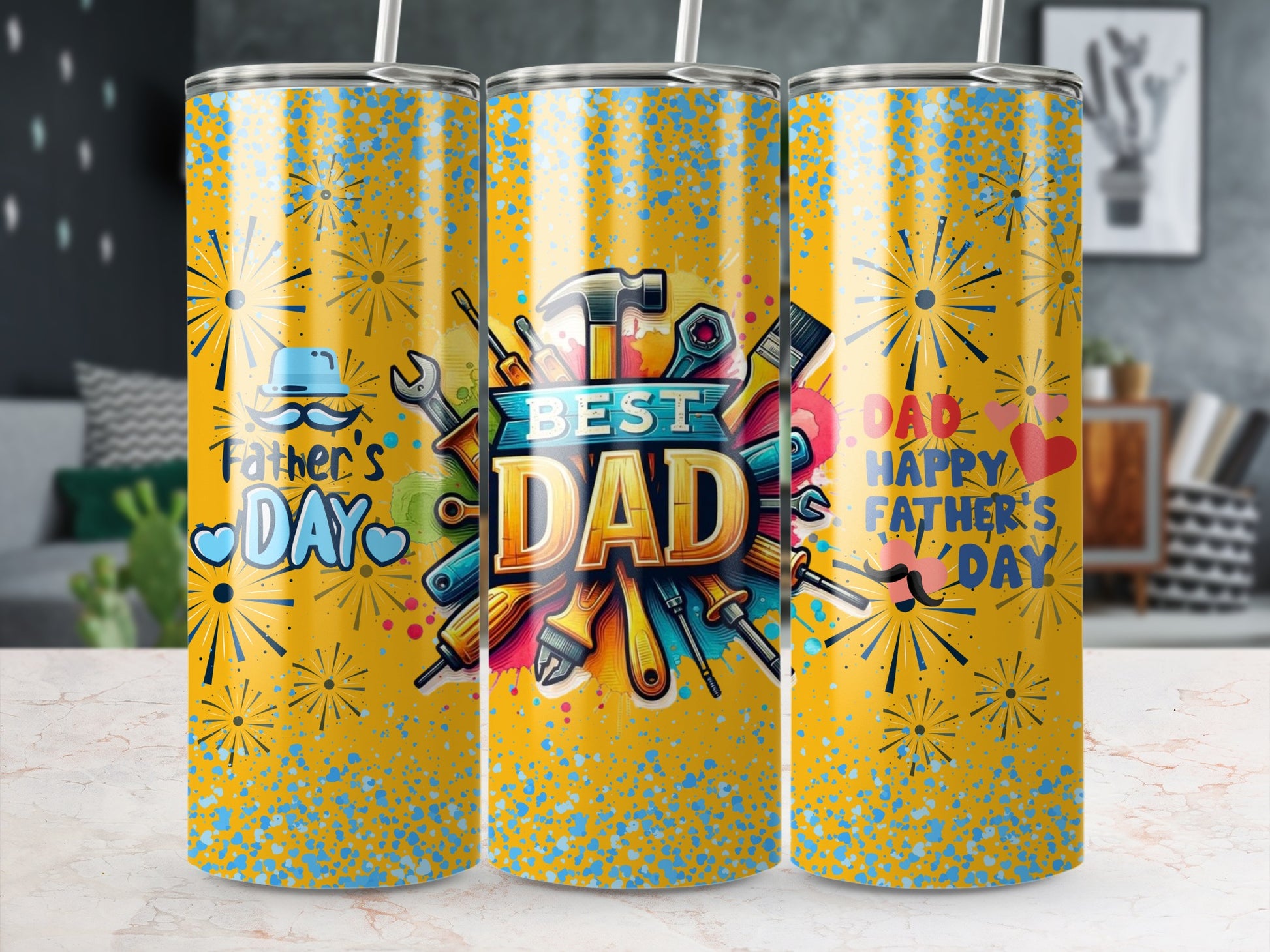 Best Dad Father's Day Yellow Stainless Steel Tumbler