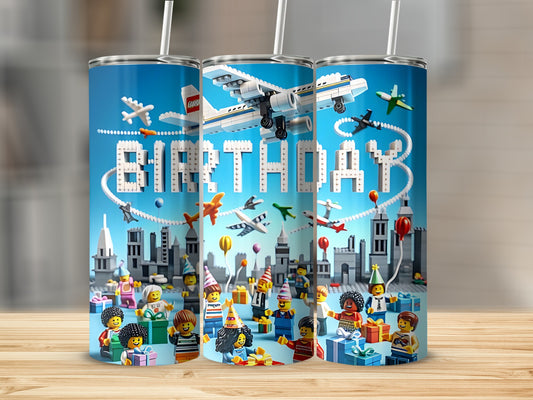 Birthday Theme Airplane and Lego Building Tumbler