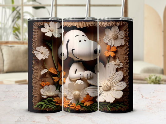 Floral Snoopy Design Tumbler with Straw Colorful Art