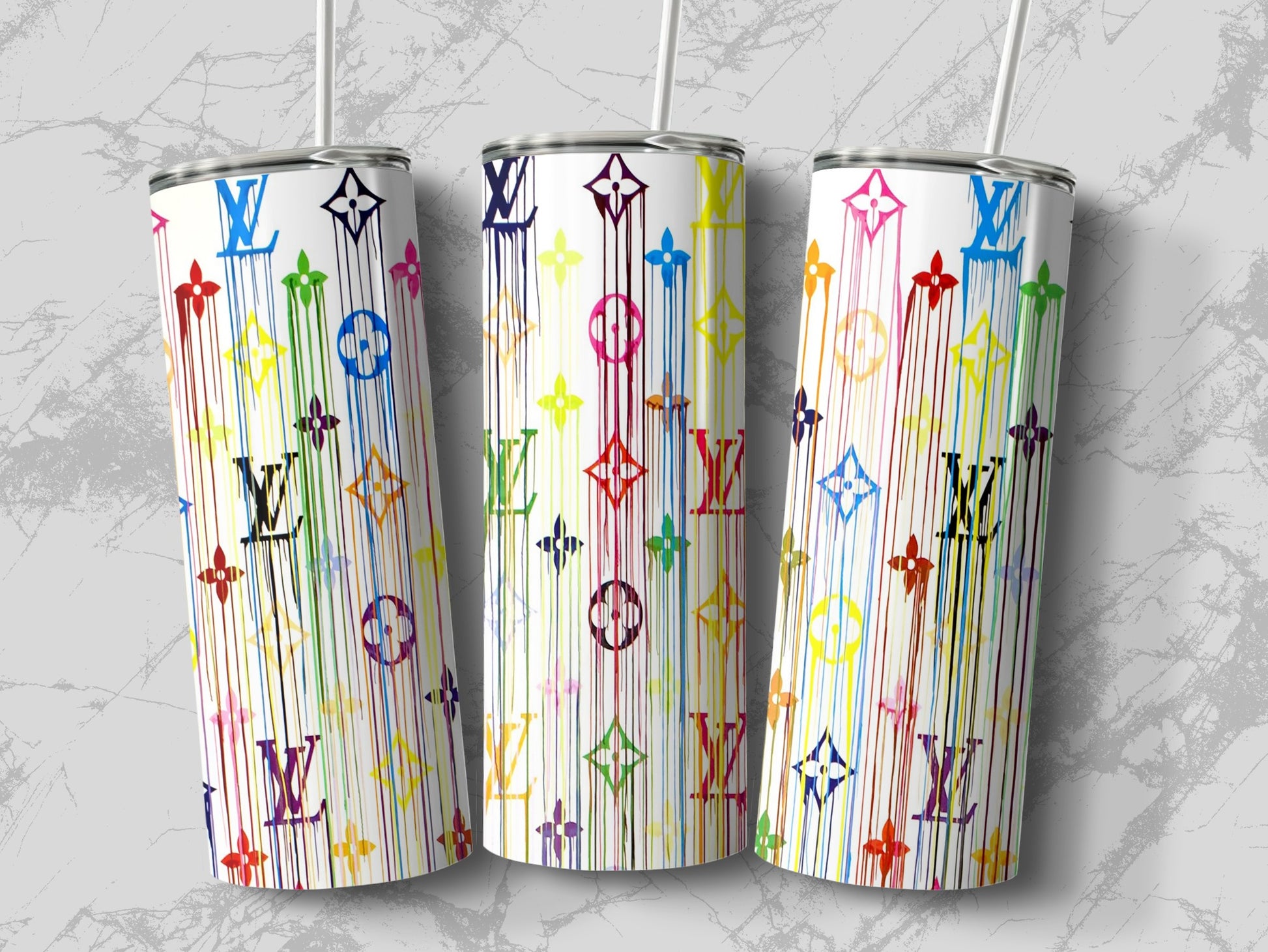 Colorful Rainbow Monogram Drip Design Tumbler Product