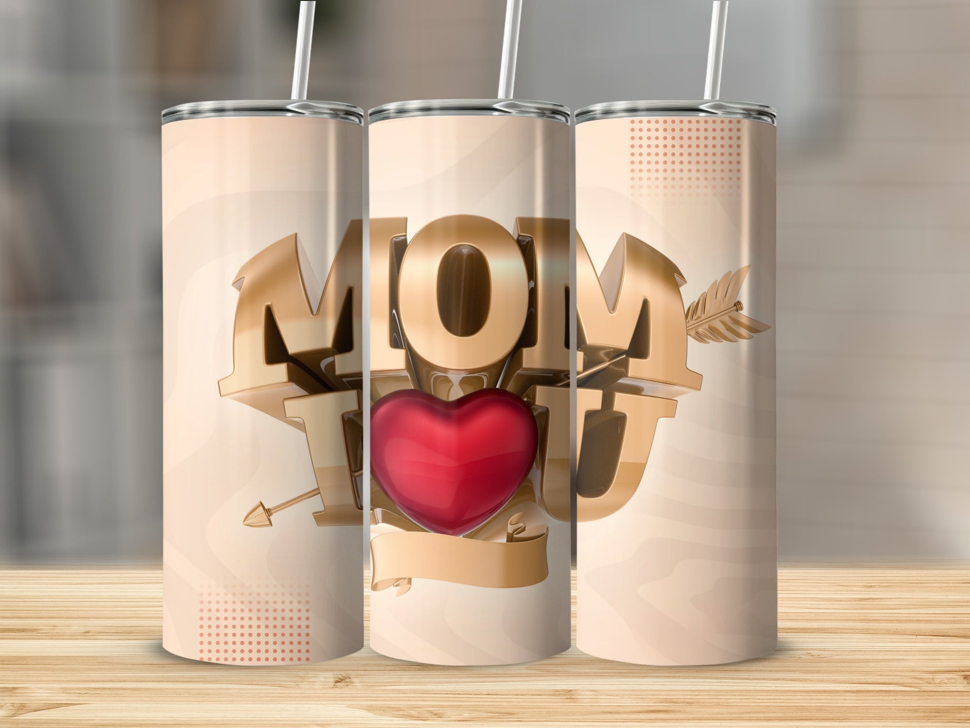 Heart and Arrow MOM Design Tumbler Cup 12oz Flask